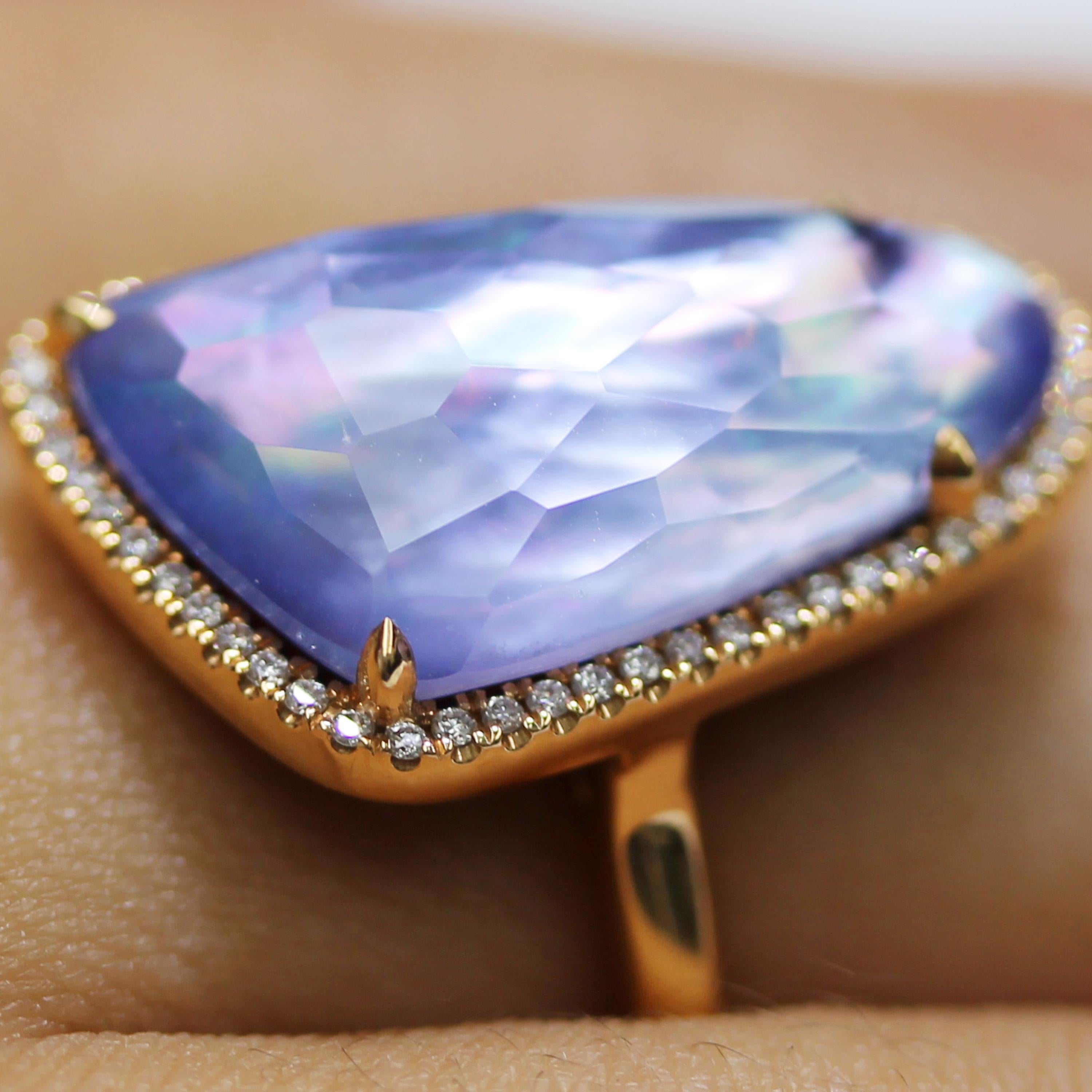 18K Rose Gold Cocktail Ring w/Lapis Lazuli, Mother of Pearl, Amethyst & Diamonds In New Condition For Sale In Great Neck, NY