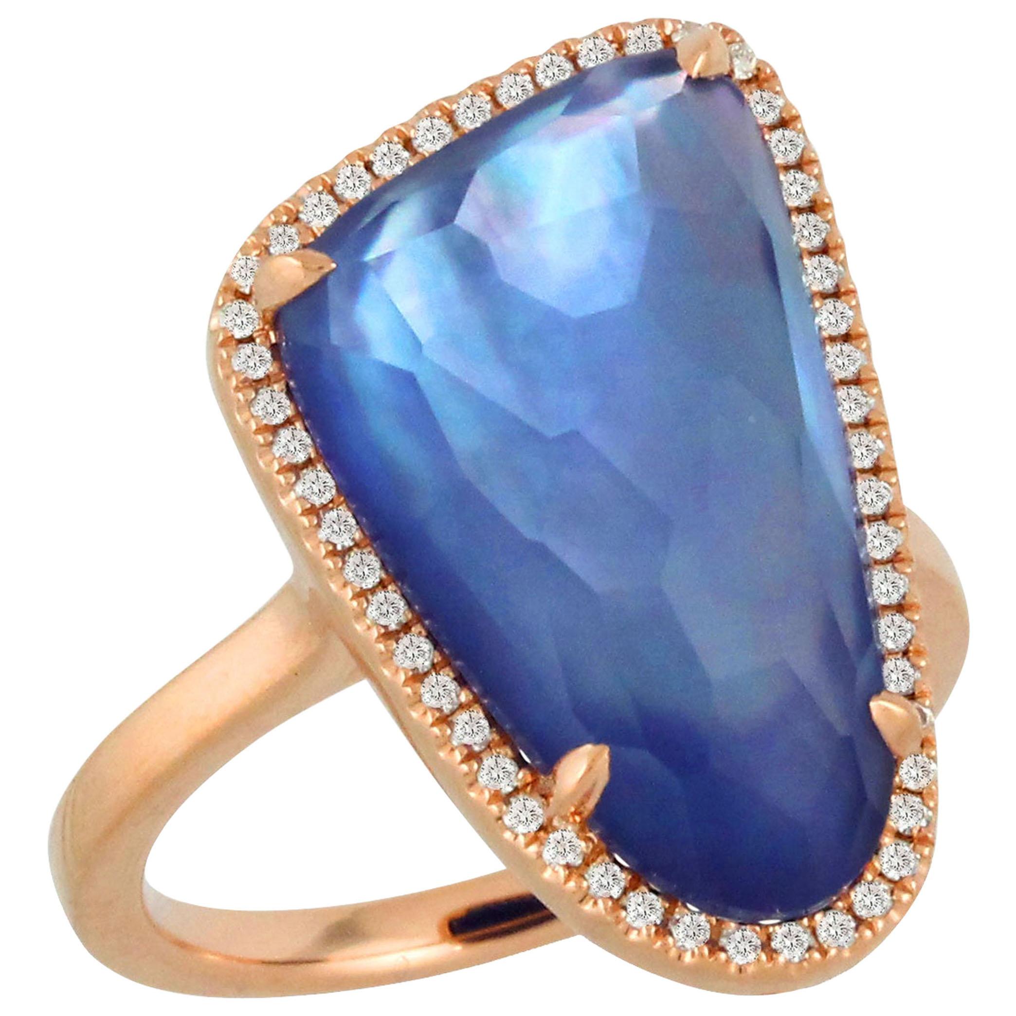 18K Rose Gold Cocktail Ring w/Lapis Lazuli, Mother of Pearl, Amethyst & Diamonds For Sale