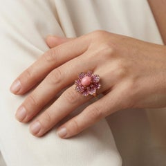 18K Rose Gold Conch Pearl, Ruby & Pink Sapphire Floral Ring