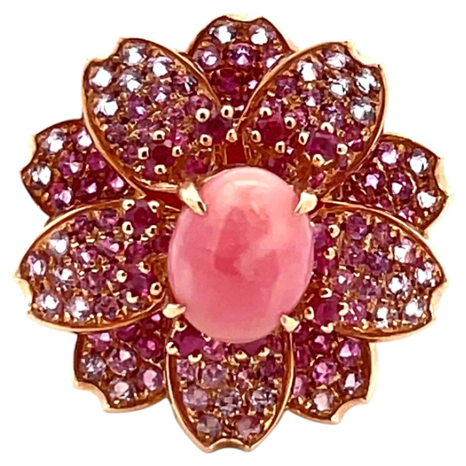 Anillo Floral de Perla Concha, Rubí y Zafiro Rosa de Oro Rosa de 18 K