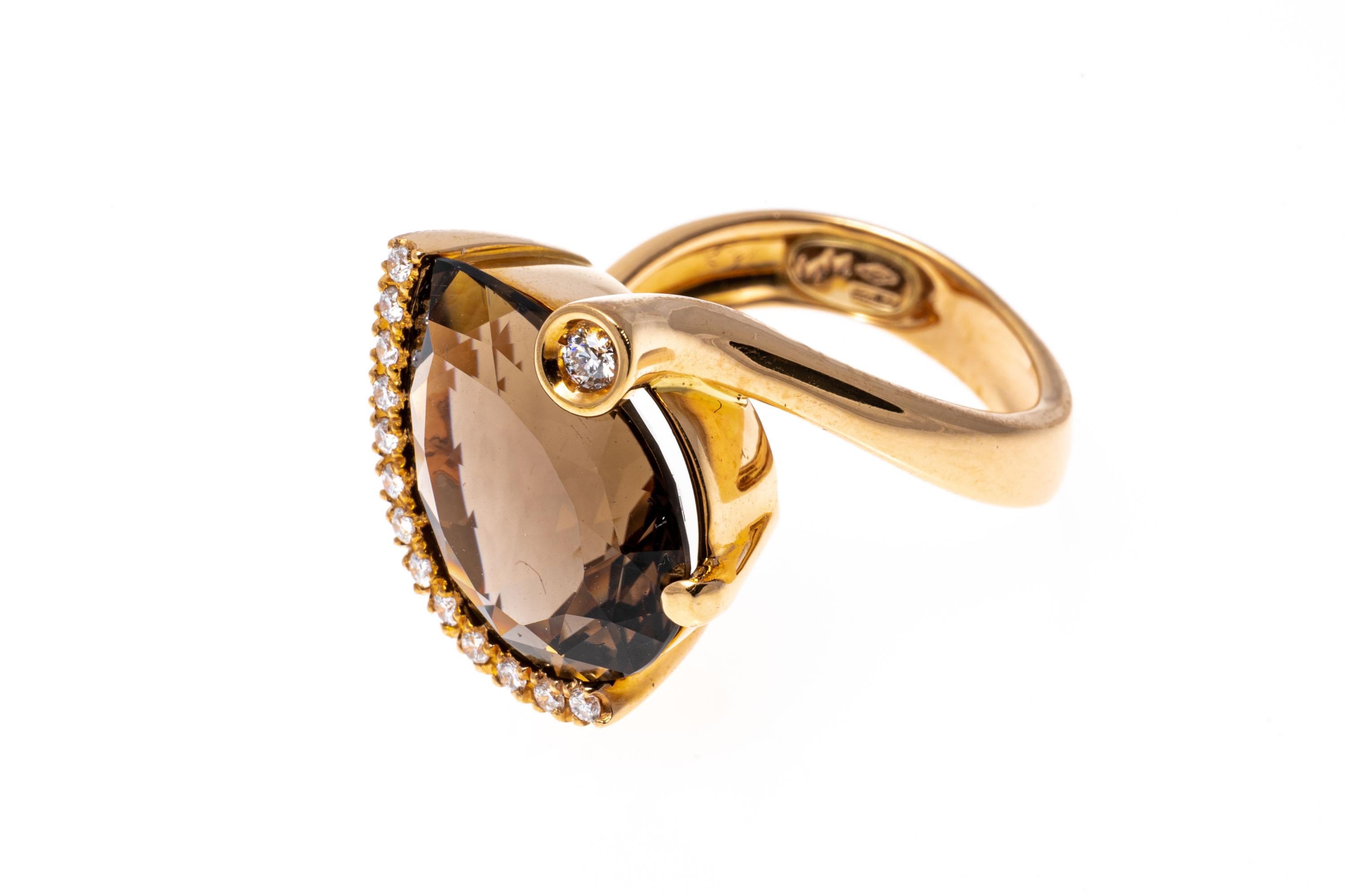 18k Rose Gold Contemporary Chocolate Brown Smoky Quartz and Diamond Ring For Sale 1
