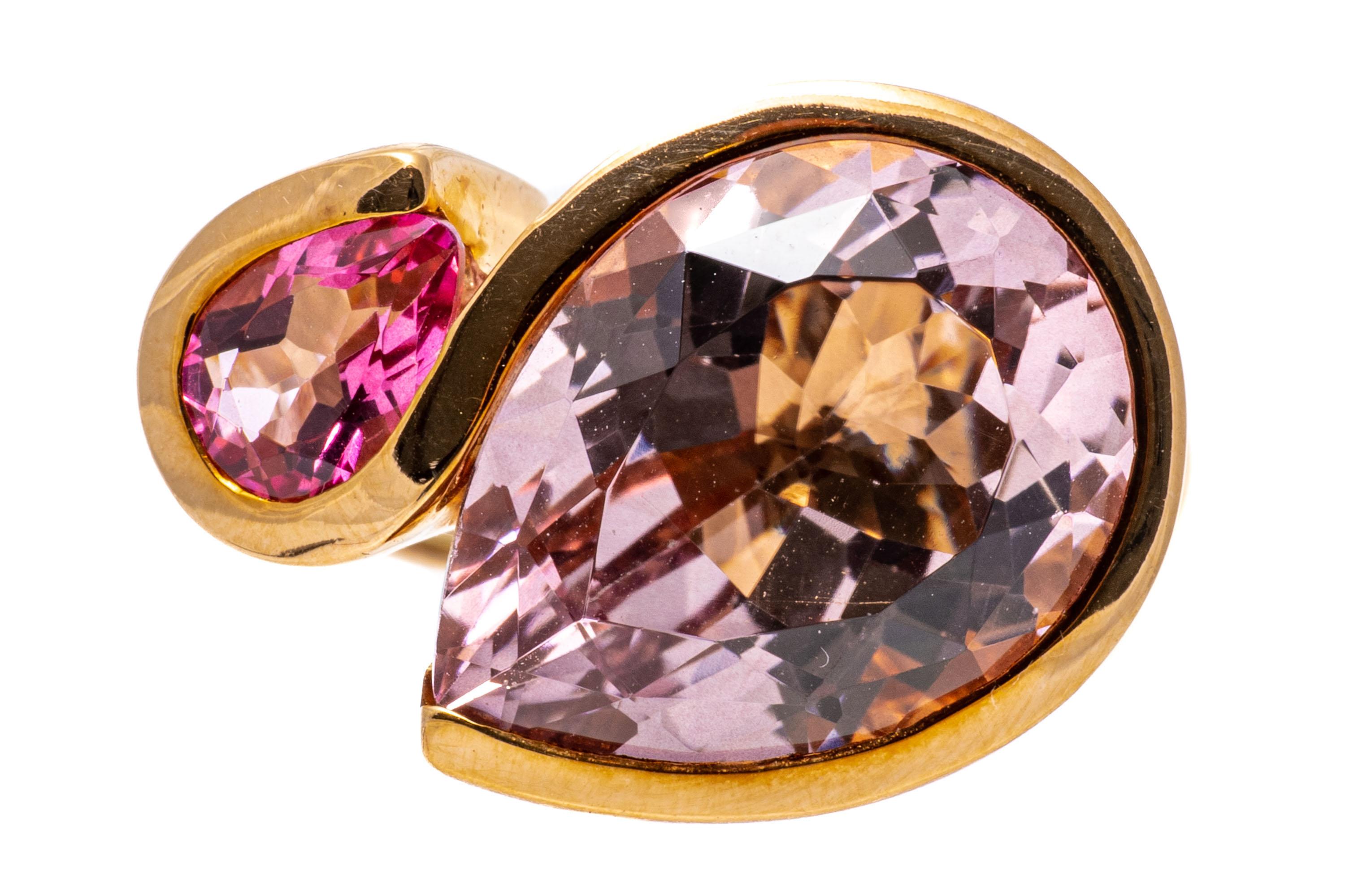 18k Rose Gold Contemporary Pear Pink Tourmaline Offset Bypass Ring For Sale 2