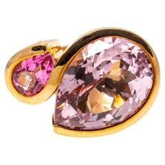 Retro 18k Rose Gold Contemporary Pear Pink Tourmaline Offset Bypass Ring