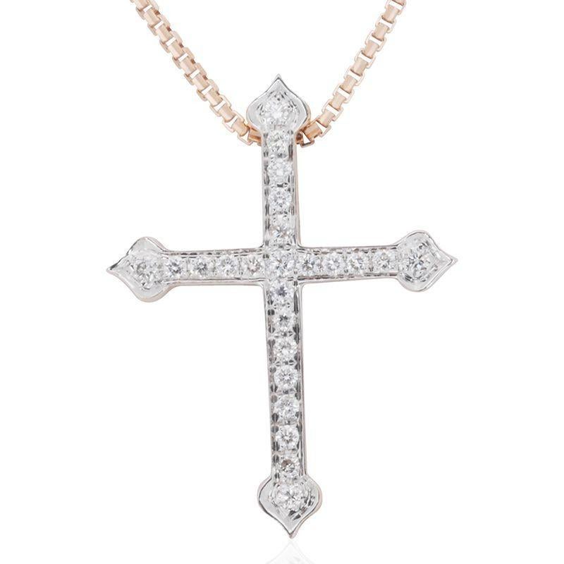 Taille ronde Pendentif croix en or rose 18 carats avec diamants en vente