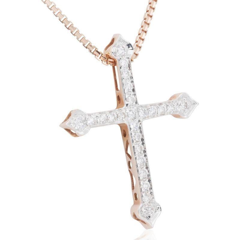 Pendentif croix en or rose 18 carats avec diamants Excellent état - En vente à רמת גן, IL