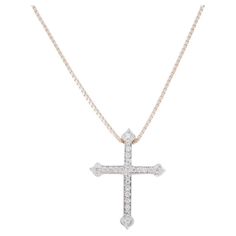 18K Rose Gold Cross Pendant with Diamonds