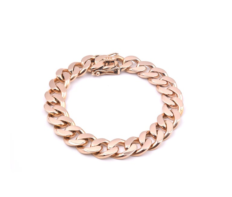 18 Karat Rose Gold Cuban Link Bracelet For Sale at 1stdibs
