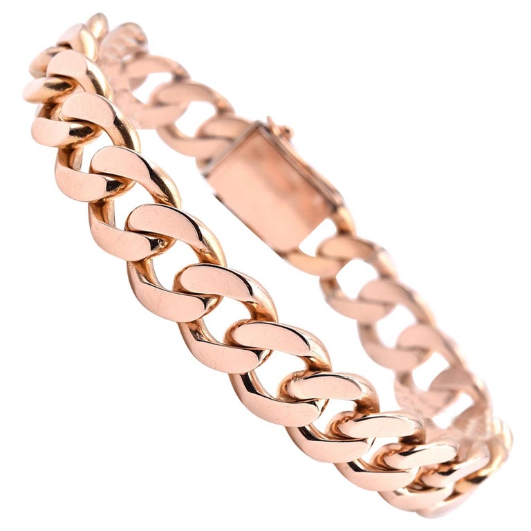 18 Karat Rose Gold Cuban Link Bracelet For Sale at 1stdibs