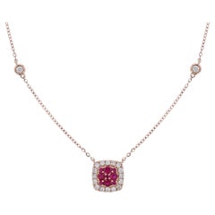 18K Rose Gold Cushion Shape Ruby Diamond Necklace