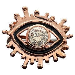 18k Rose Gold Custom Made "Evil Eye" GIA 0.78ct Diamond and Enamel Ring