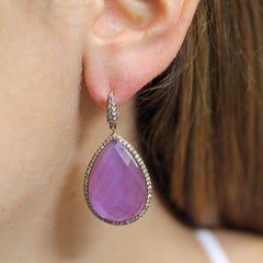 18K Rose Gold Dangle Earrings w/Amethyst, Mother of Pearl & Champagne Diamonds