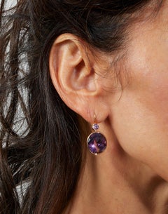 18 Karat Rose Gold Drop Dangle Earrings Set with 18.51 Carat Amethysts & Spinels