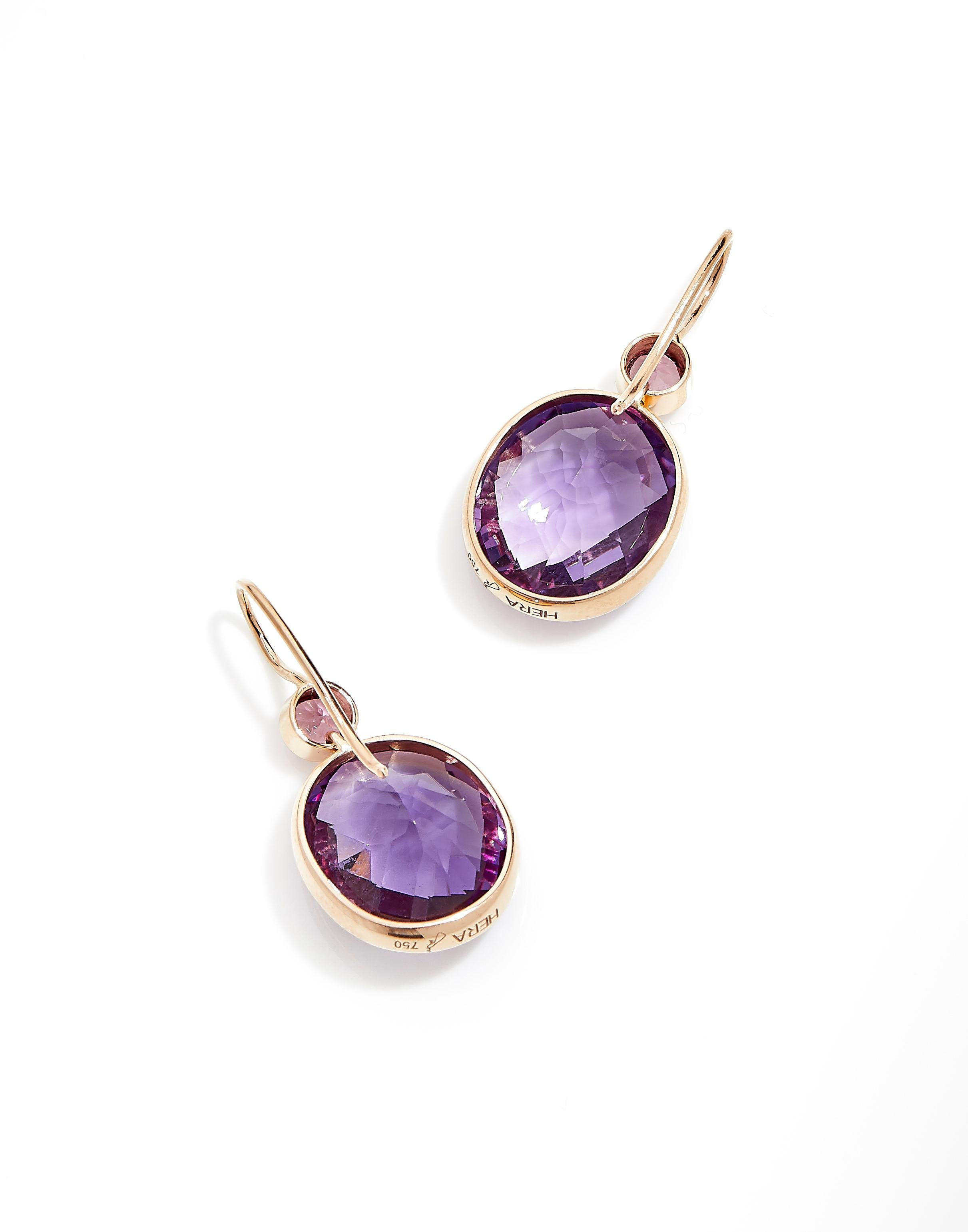 18 Karat Rose Gold Drop Dangle Earrings Set with 18.51 Carat Amethysts & Spinels In New Condition For Sale In Paris, FR