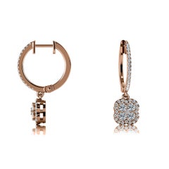 Pendientes colgantes de diamantes en forma de halo floral de oro rosa de 18 quilates '2/3 quilates