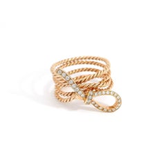 18K Rose Gold Delicate Twisted Rope and Diamond Ribbon Ring