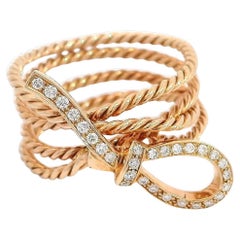 18 Karat Roségold Zarter Ring mit gedrehtem Seil und Diamantband