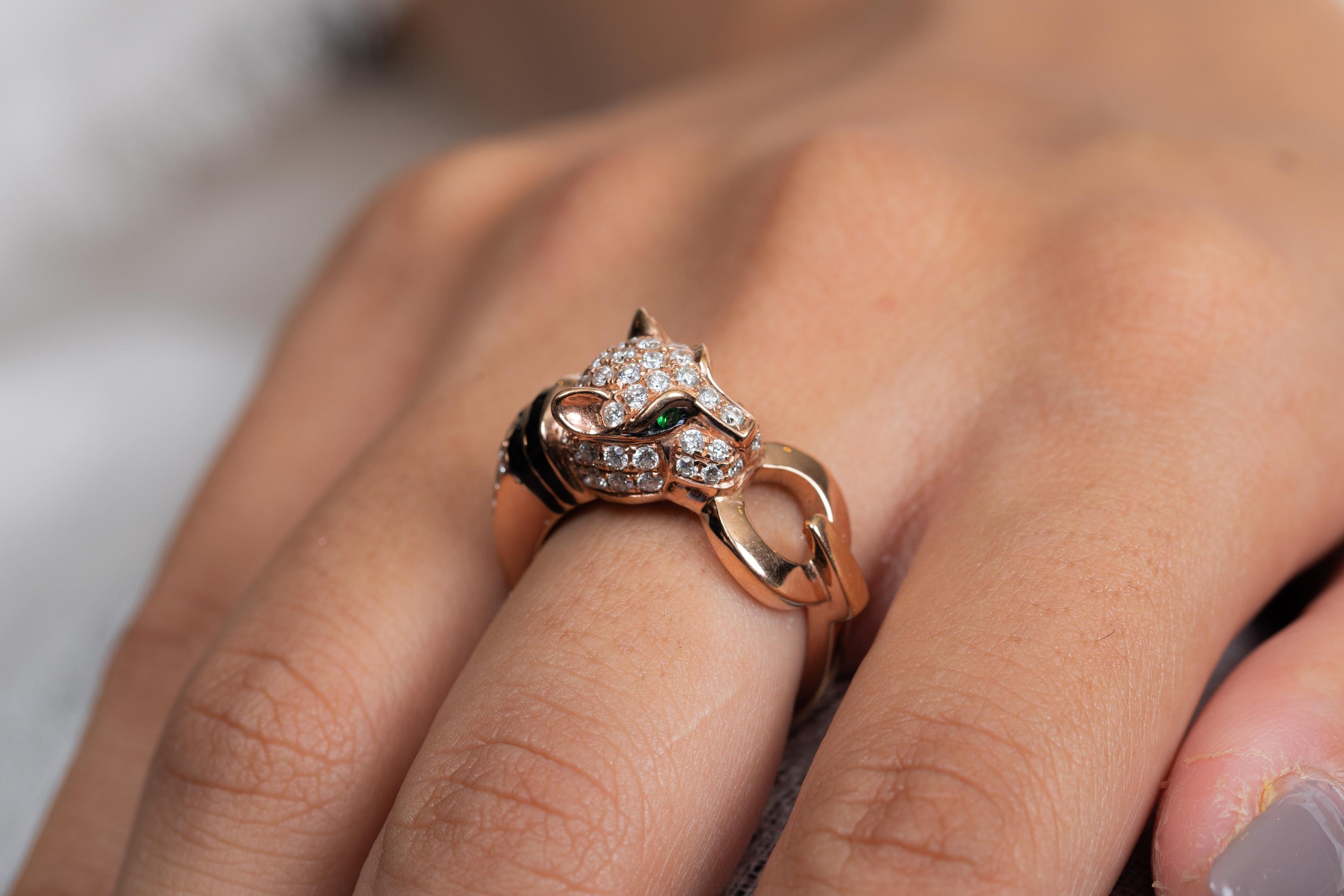 For Sale:  18K Rose Gold Iconic Panther Ring with Tsavorite and Diamond 11
