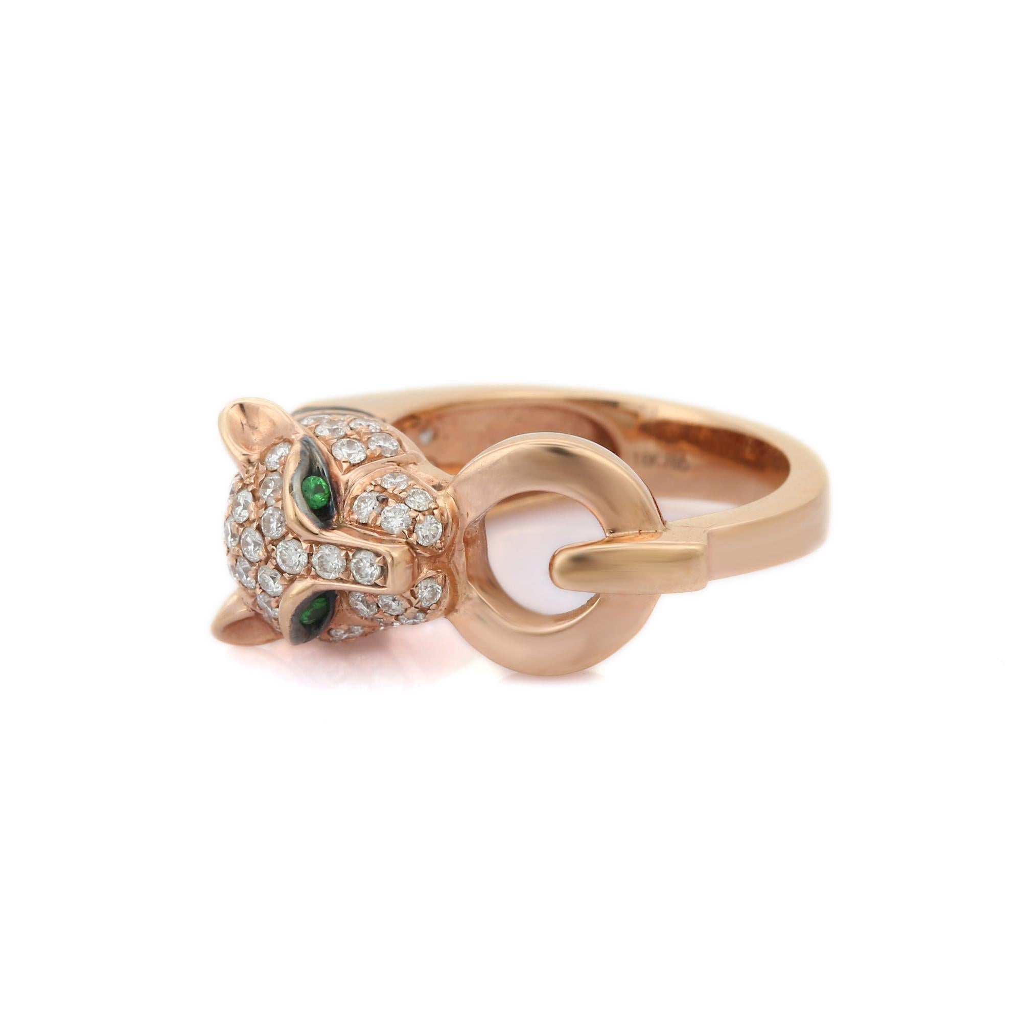 For Sale:  18K Rose Gold Iconic Panther Ring with Tsavorite and Diamond 3