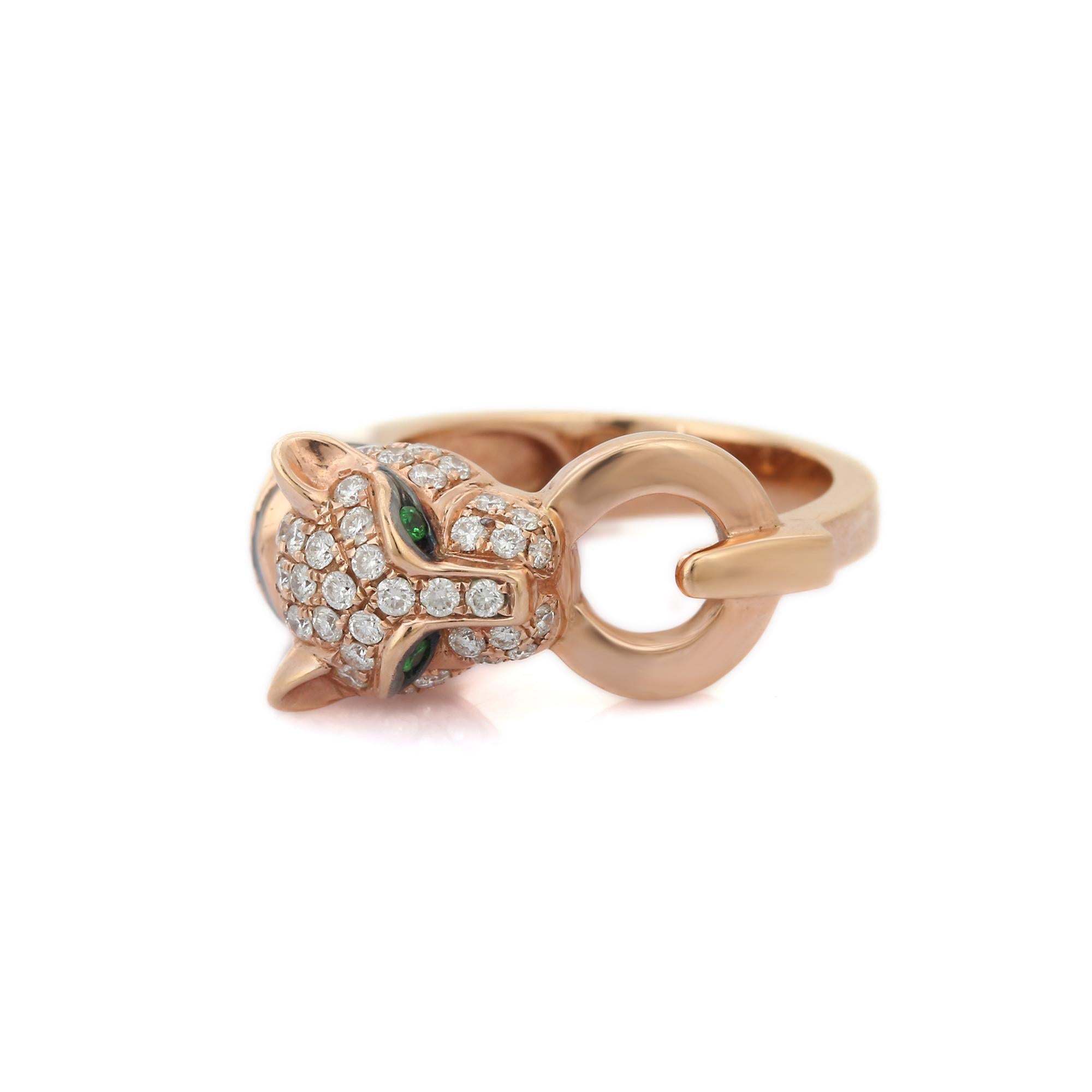 For Sale:  18K Rose Gold Iconic Panther Ring with Tsavorite and Diamond 7
