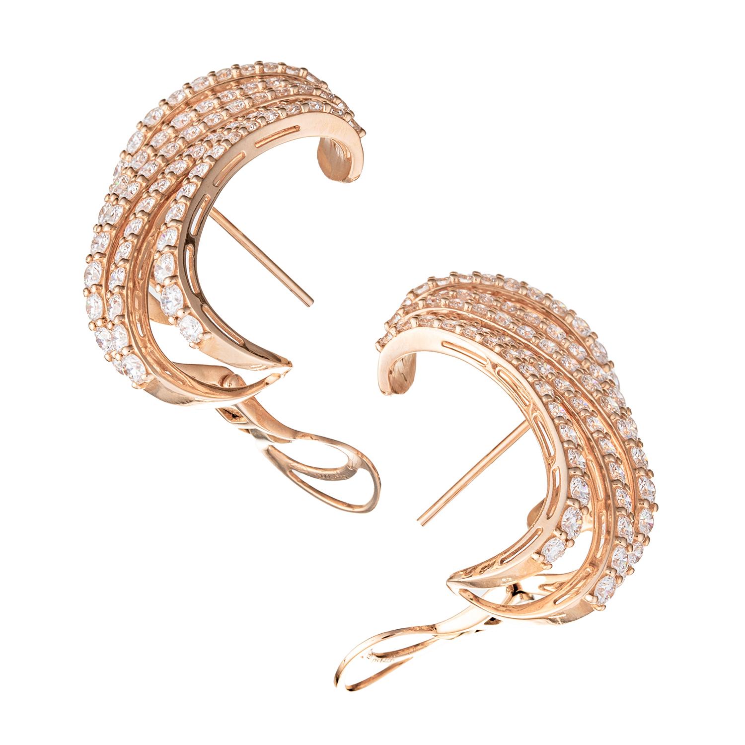 Brilliant Cut 18k Rose Gold Diamond 5-Row Cuff Earrings For Sale