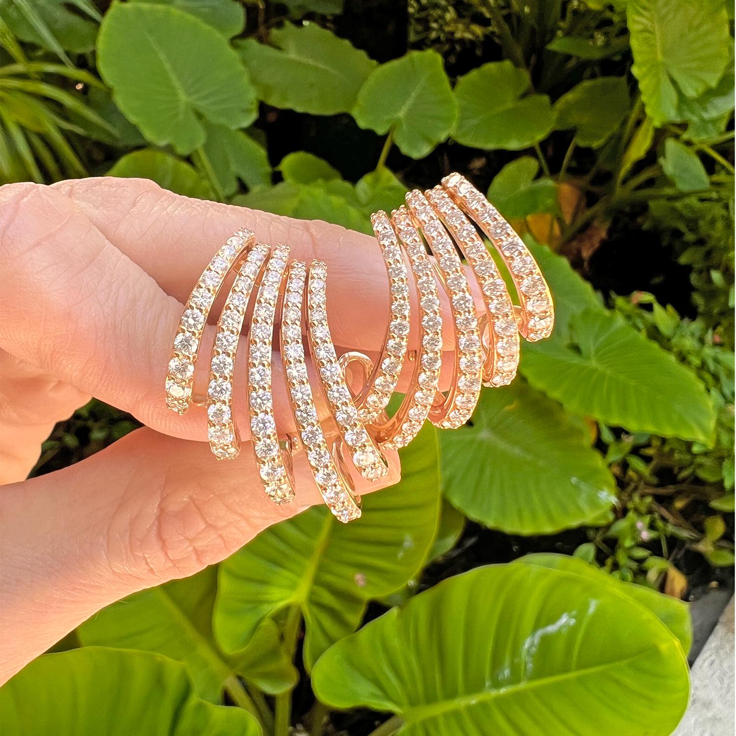 Women's 18k Rose Gold Diamond 5-Row Cuff Earrings