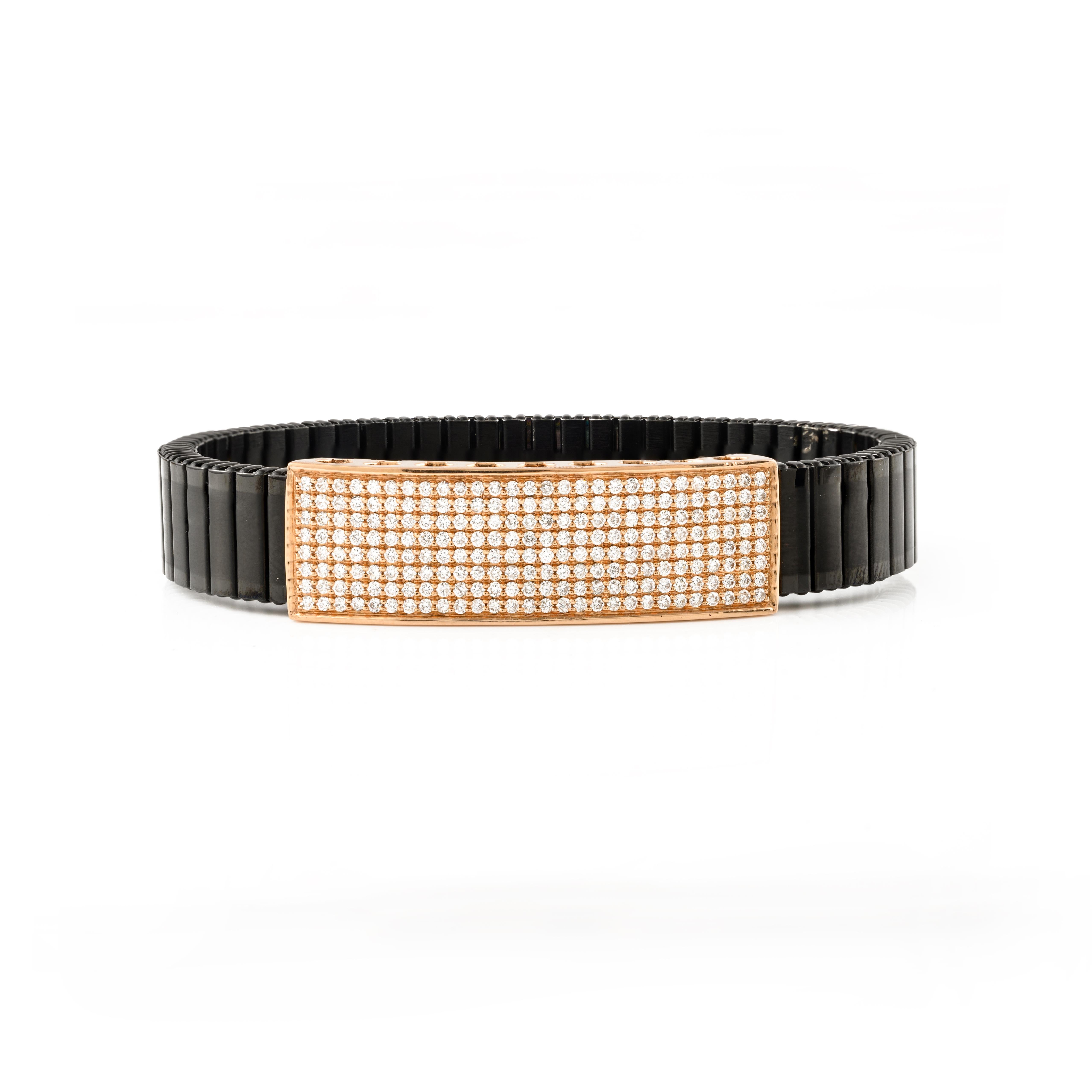 Moderne Bracelet abstrait en or rose 18k avec diamants pour homme, bracelet extensible à larges mailles en vente
