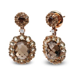 Ohrhänger aus 18 Karat Roségold mit Diamant-Akzent und Zitronen- und Rauchquarz