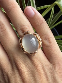 18K Rose Gold Diamond and 10.38 Carat Moonstone Floral Cocktail Ring