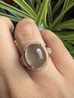 18K Rose Gold Diamond and 4.74 Carat Moonstone Ring