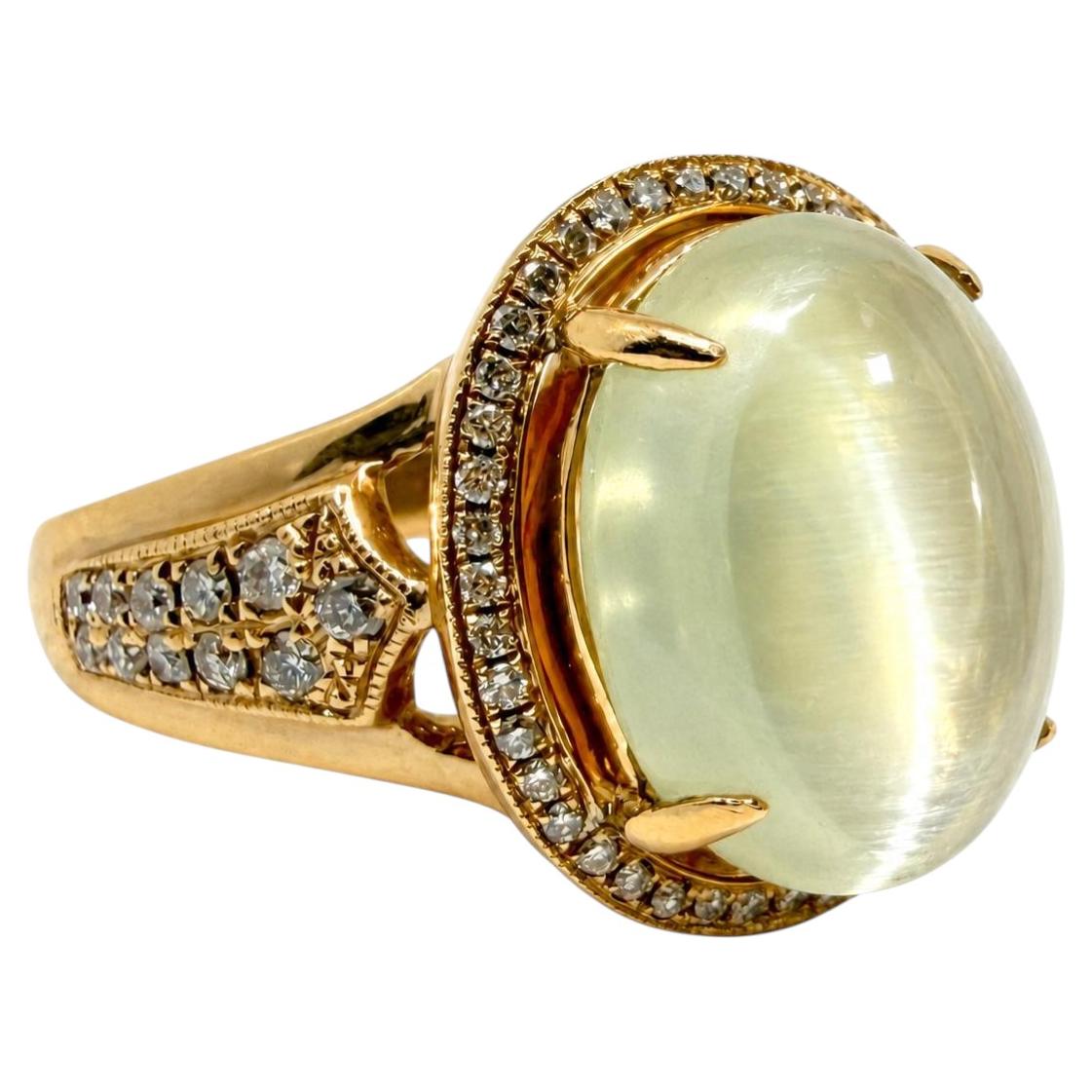 18K Rose Gold Diamond and 4.74 Carat Moonstone Ring