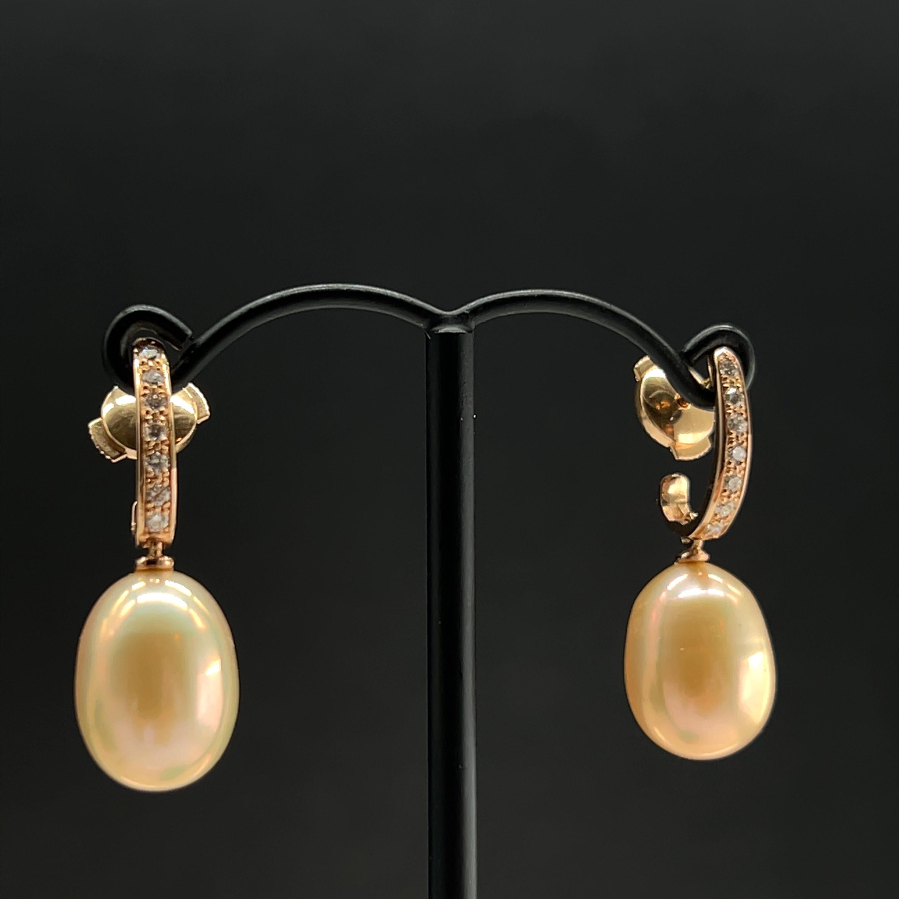 Baroque Revival 18K Rose Gold Diamond and Baroque Pearl Drop Earrings For Sale