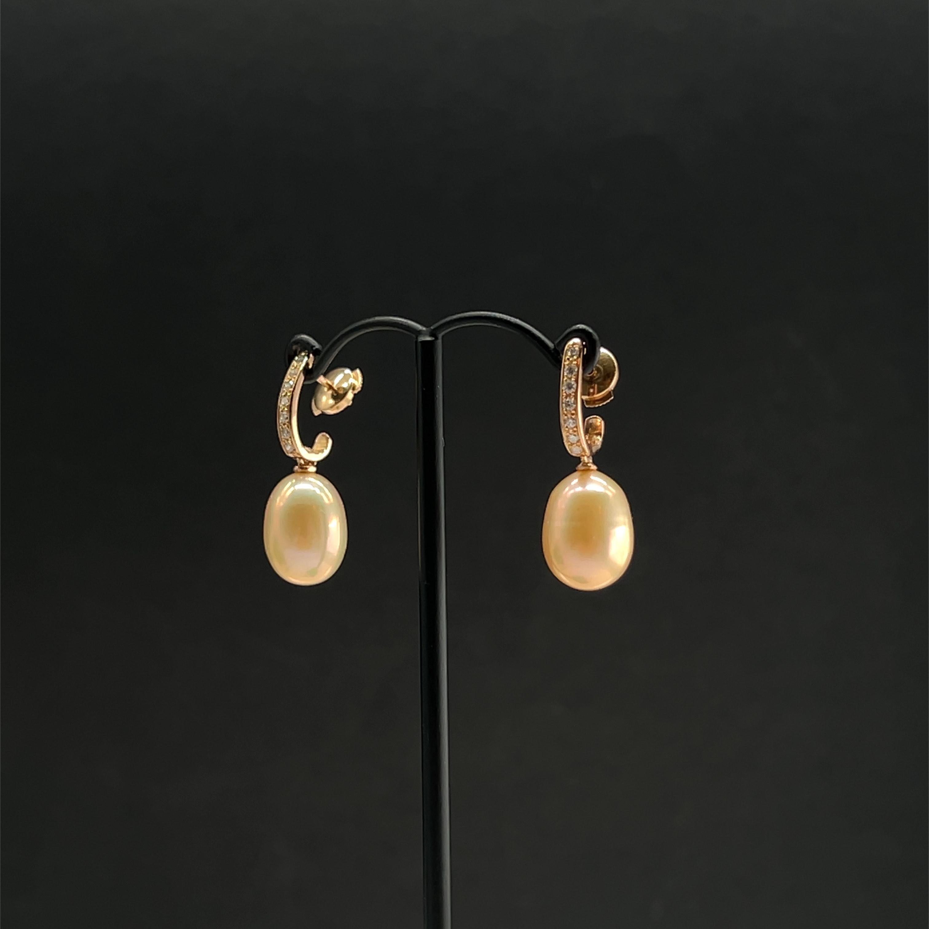 Women's 18K Rose Gold Diamond and Baroque Pearl Drop Earrings For Sale