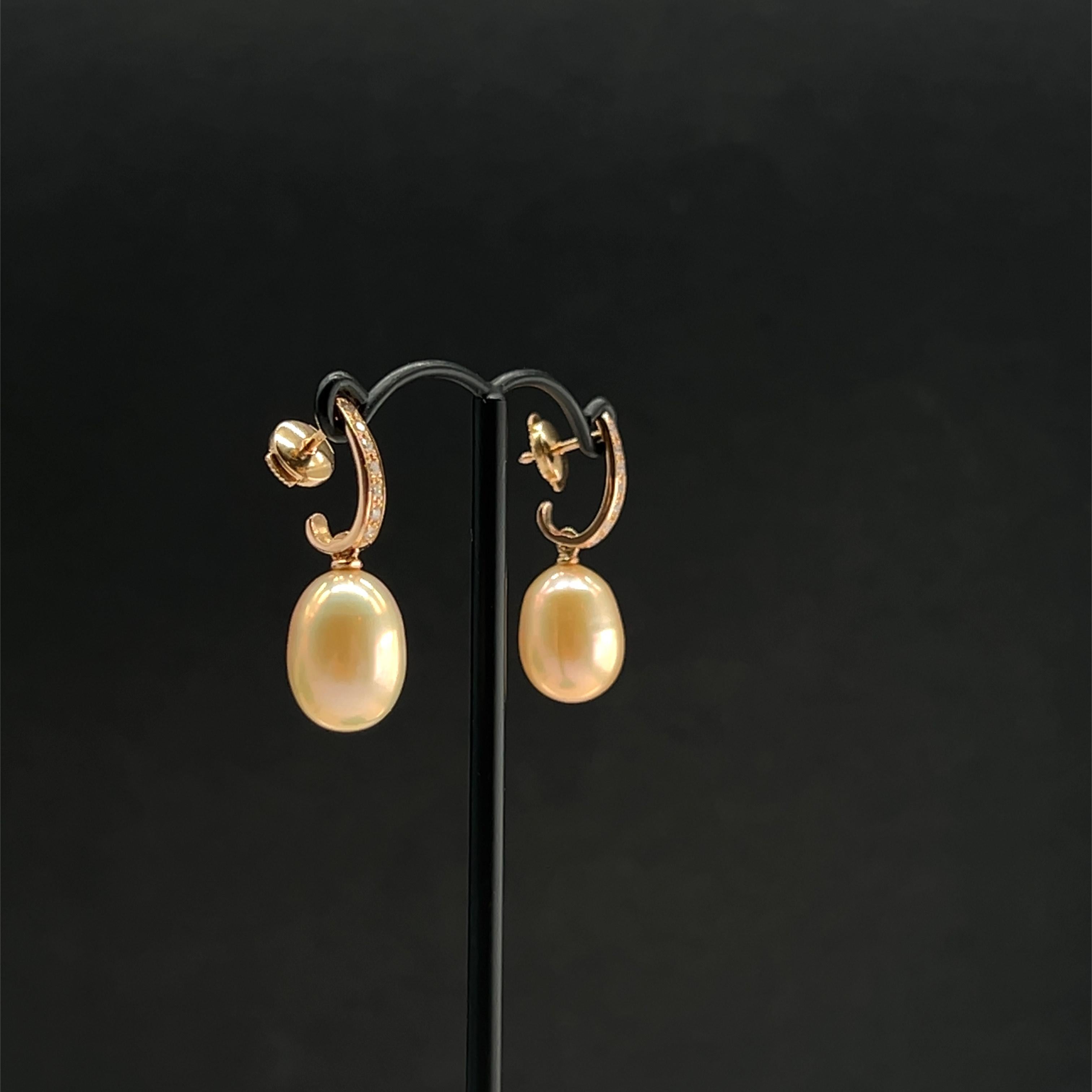 18K Rose Gold Diamond and Baroque Pearl Drop Earrings For Sale 2