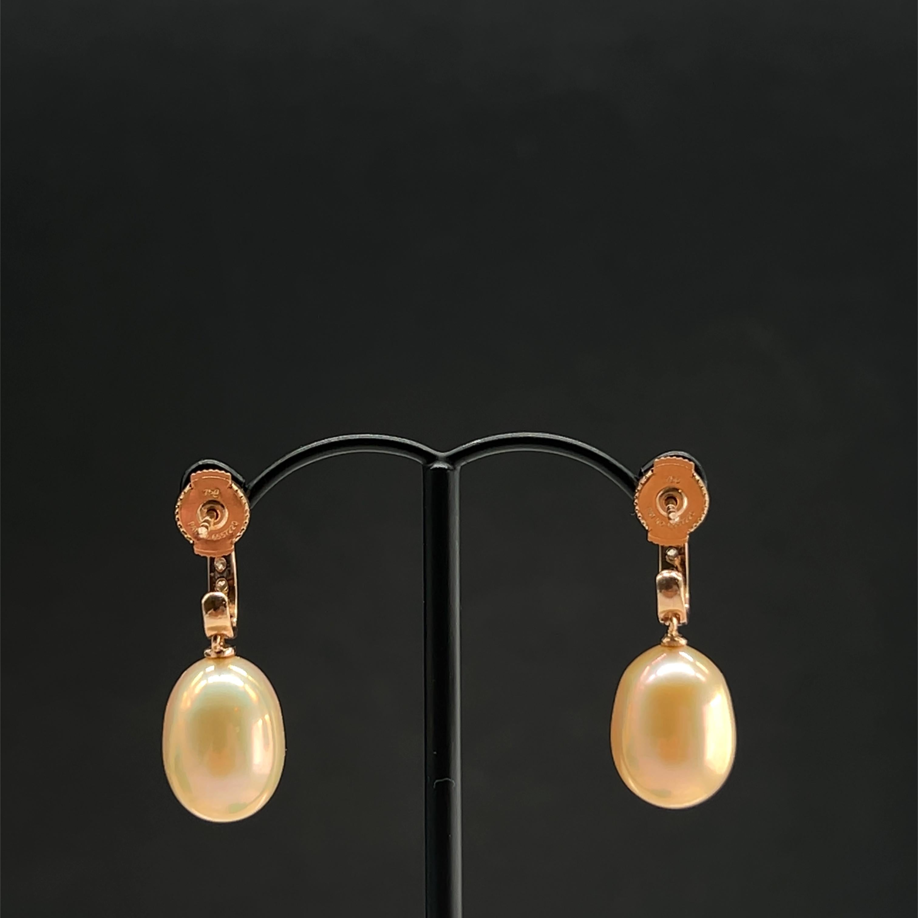 18K Rose Gold Diamond and Baroque Pearl Drop Earrings For Sale 3