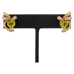 18K Rose Gold, Diamond, and Heart-Form Peridot Earrings