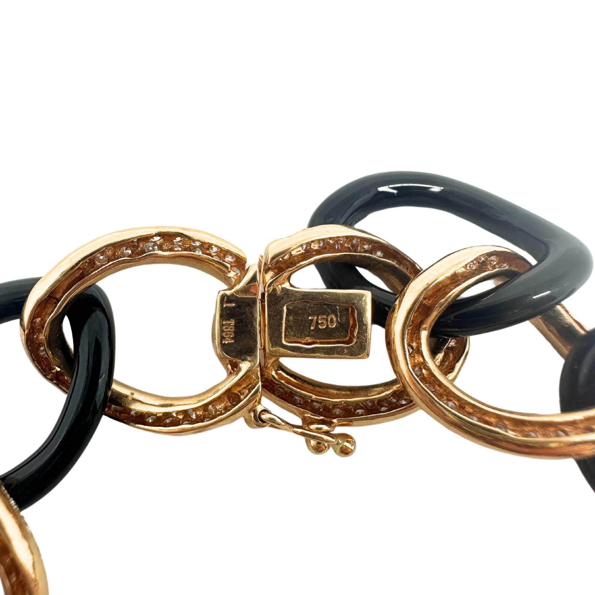 Gliederarmband aus 18 Karat Roségold mit Diamanten und Onyx Damen