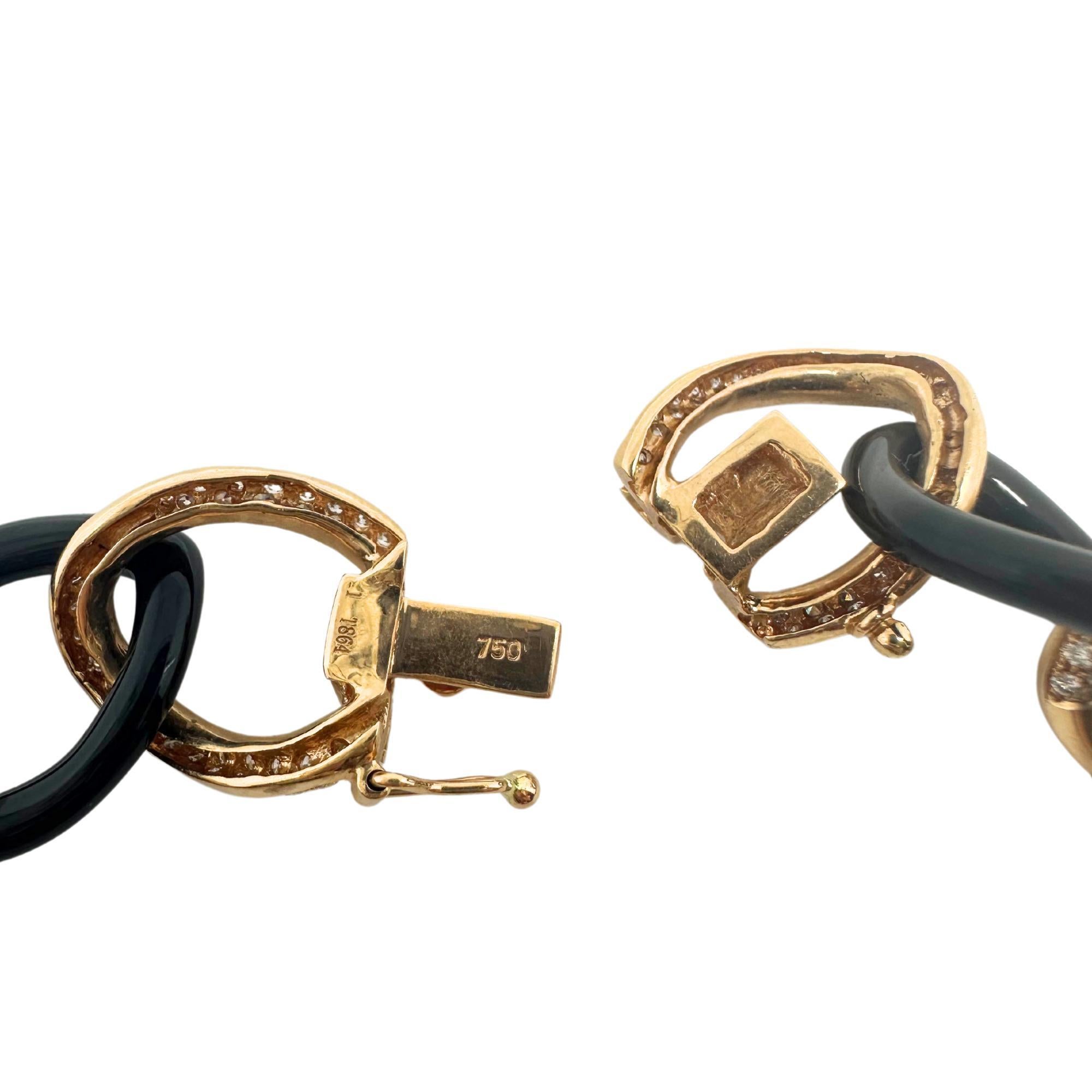 Gliederarmband aus 18 Karat Roségold mit Diamanten und Onyx 1