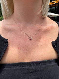 18K Rose Gold Diamond and Oval Ruby Round Pendant Necklace