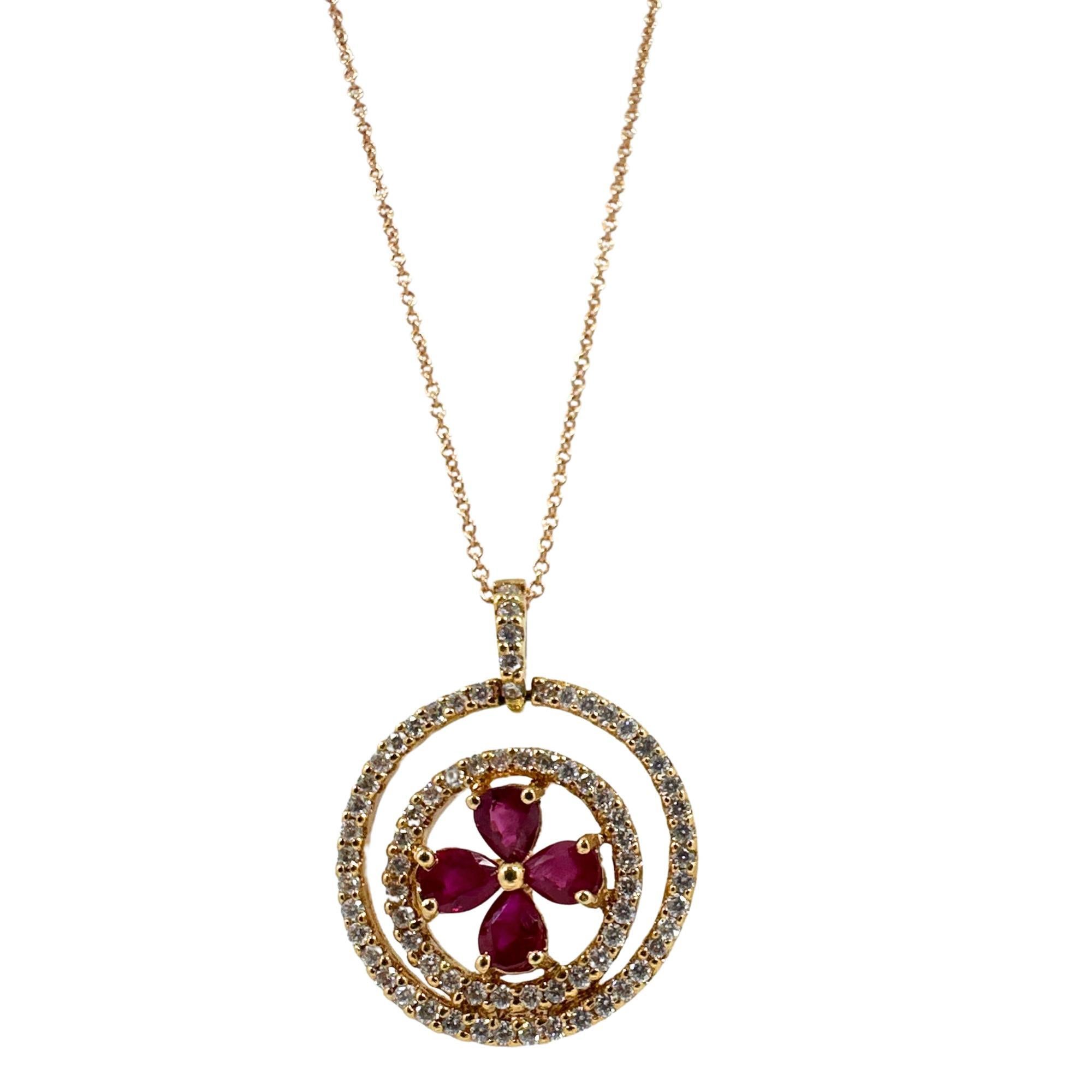 Donna Collana in oro rosa 18k con diamanti e rubini taglio pera in vendita