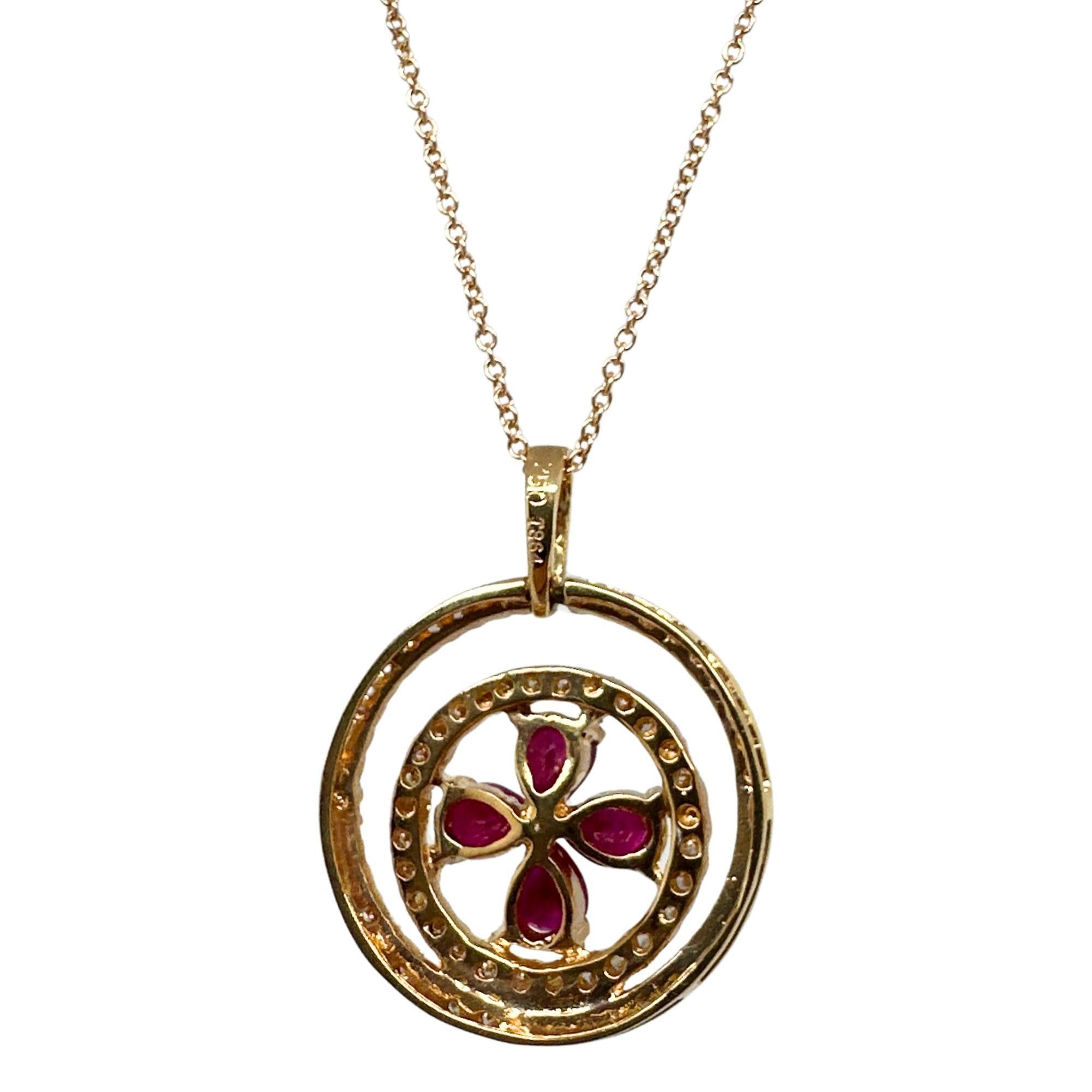 Collana in oro rosa 18k con diamanti e rubini taglio pera in vendita 1