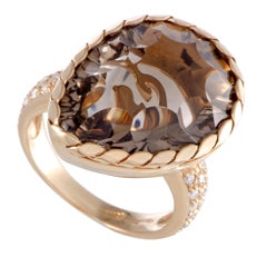 18 Karat Rose Gold Diamond and Pear Shaped Smoky Topaz Ring