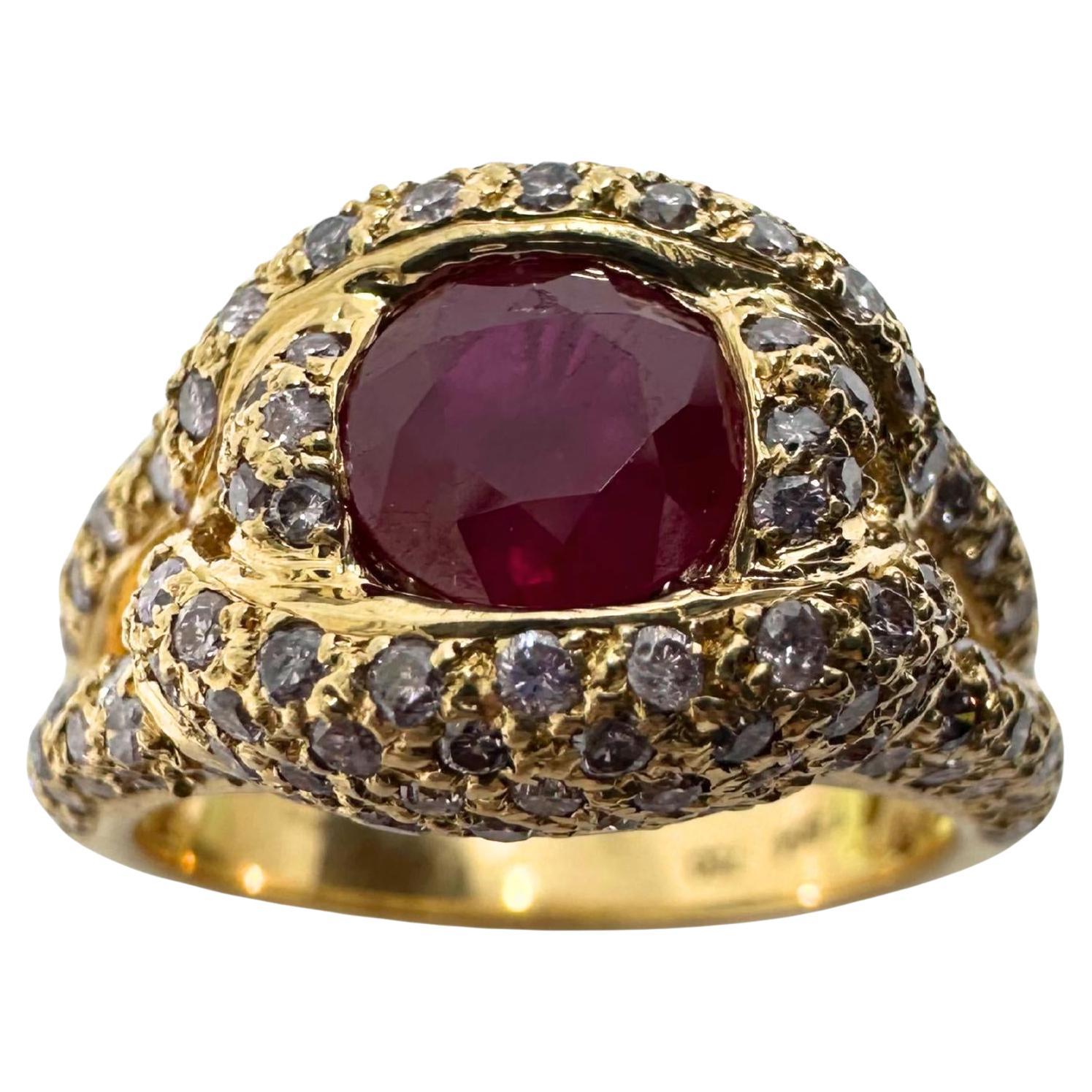 18K Rose Gold Diamond and Ruby Ring