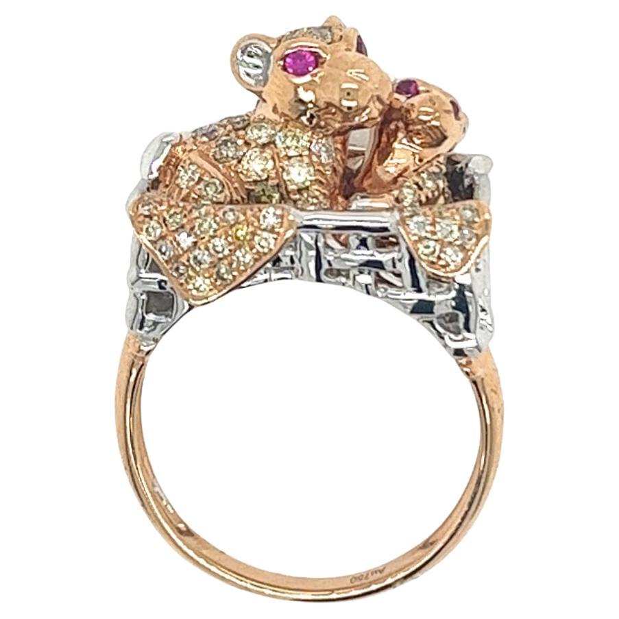 18K Rose Gold Diamond Baby Leopard Ring For Sale