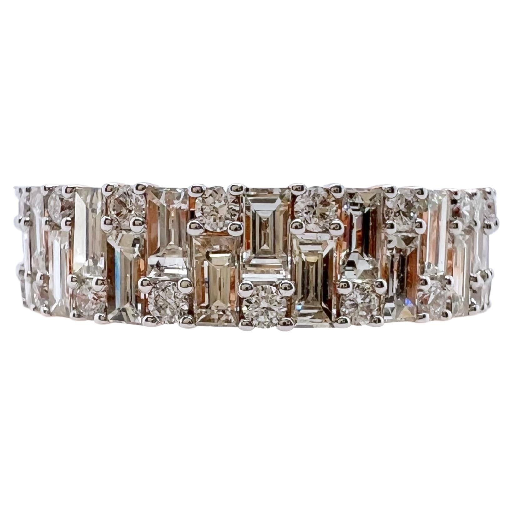 Bracelet en or rose 18k avec diamants baguettes et taille ronde brillante