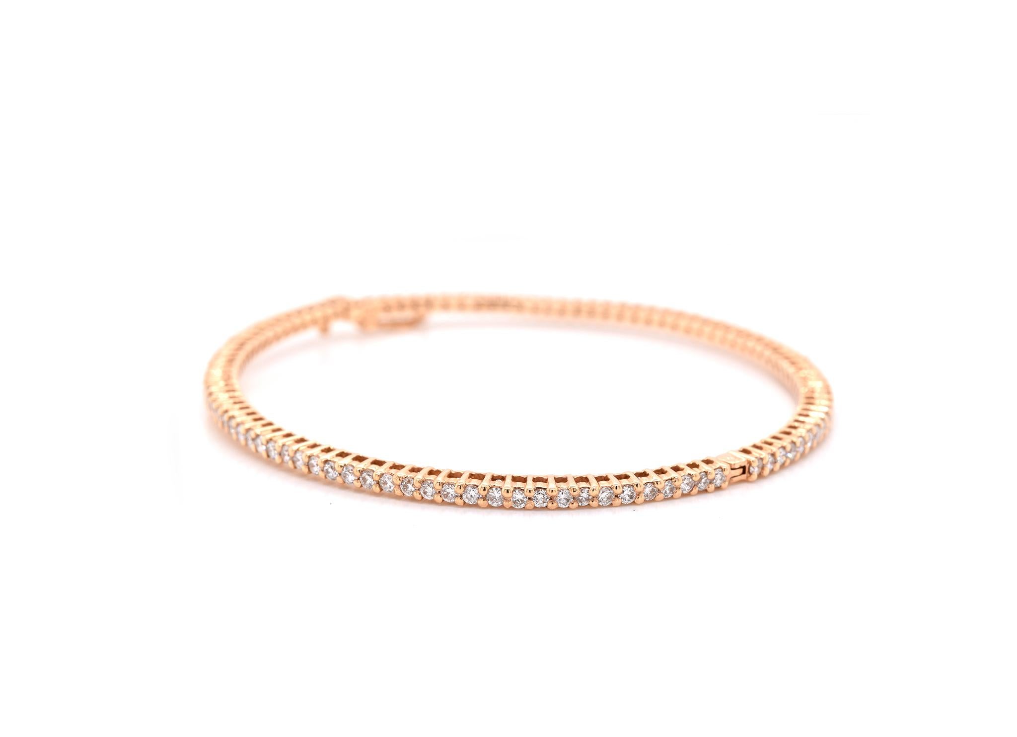 Round Cut 18 Karat Rose Gold Diamond Bangle Bracelet