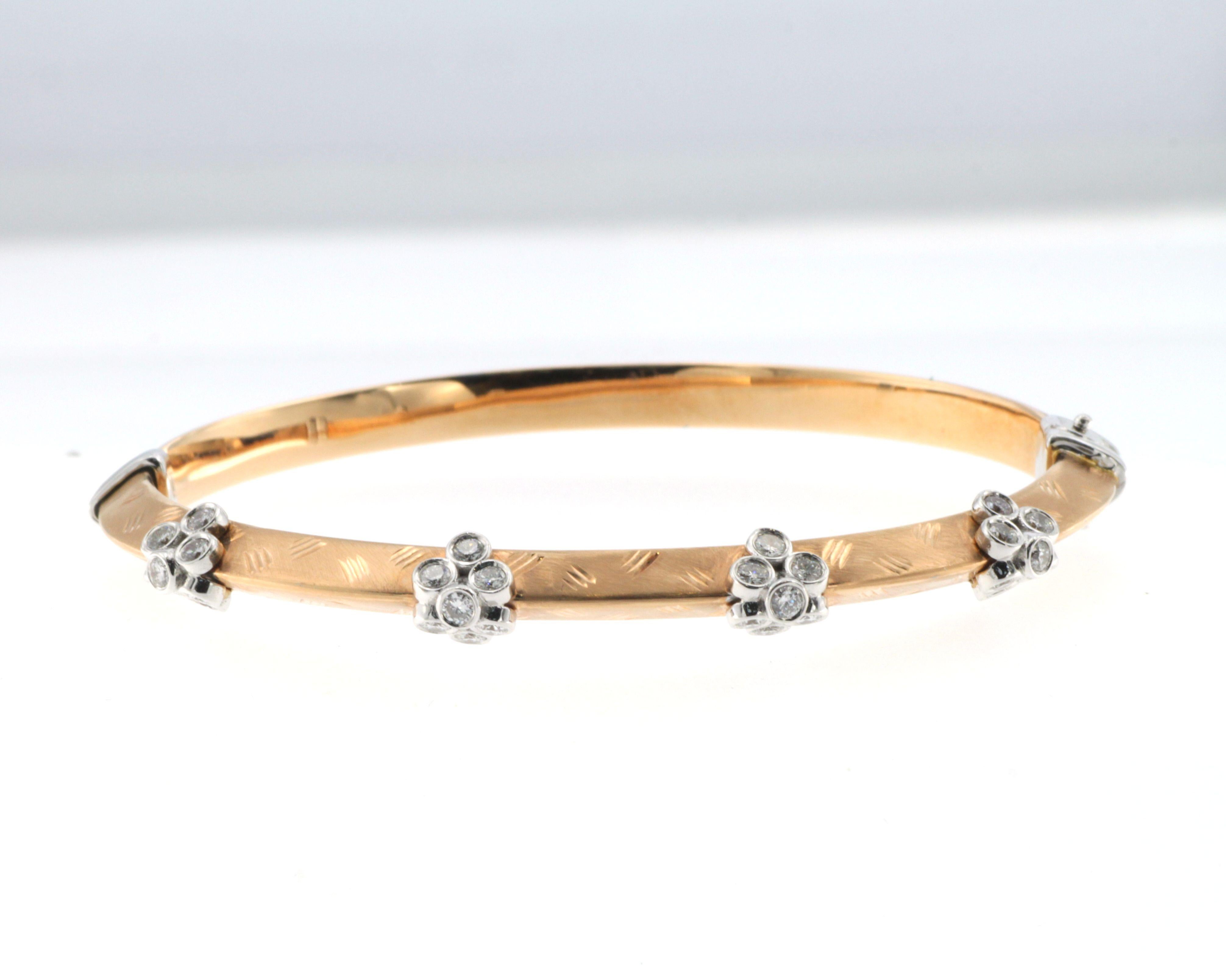 Art Deco 1 Carat Diamond Bangle in 18 Karat Rose Gold For Sale