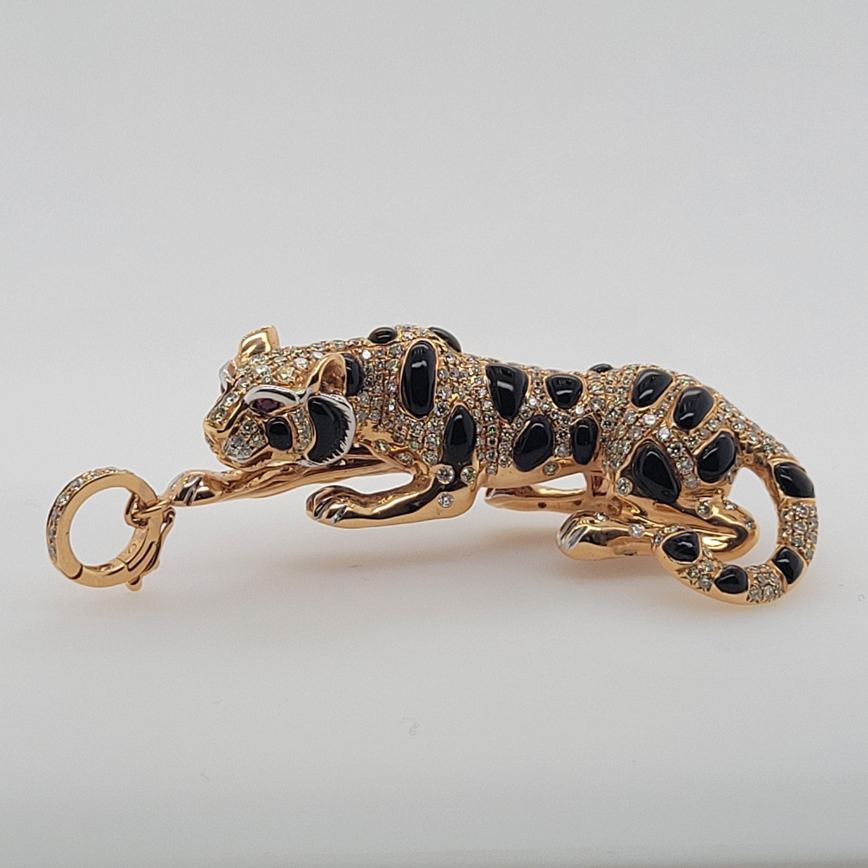 18K Rose Gold Diamond Black Onyx Ruby Tiger Pendant, One Piece In New Condition In Hong Kong, HK