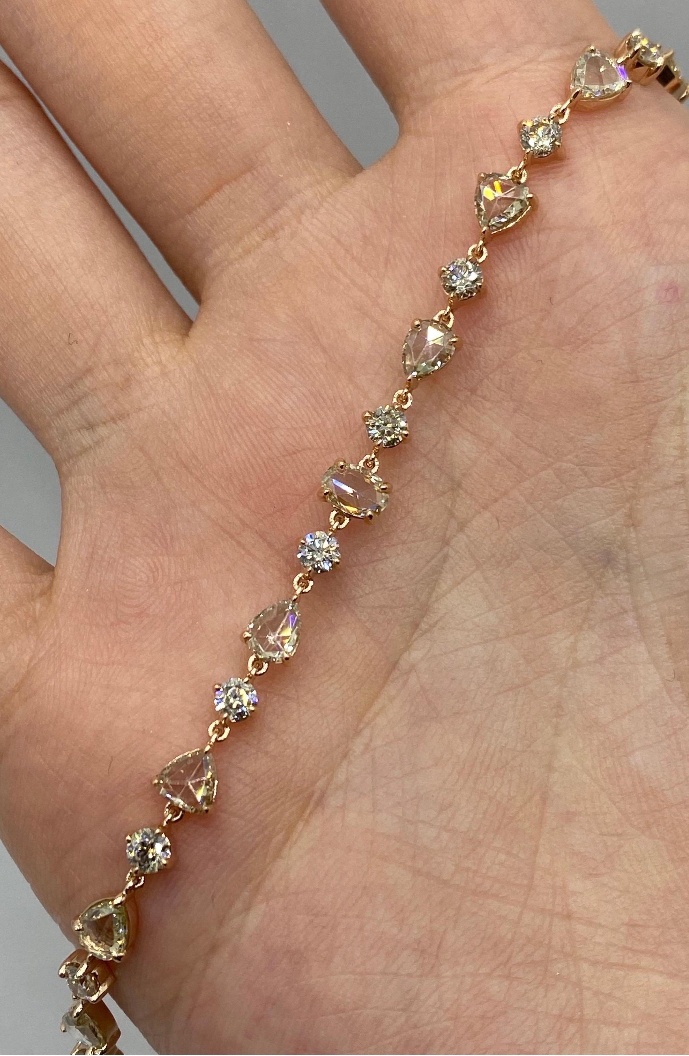 Rose Cut 18k Rose Gold Diamond Bracelet For Sale