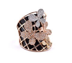 18 Karat Rose Gold Diamond Butterfly and Black Enamel Fashion Cigar Band