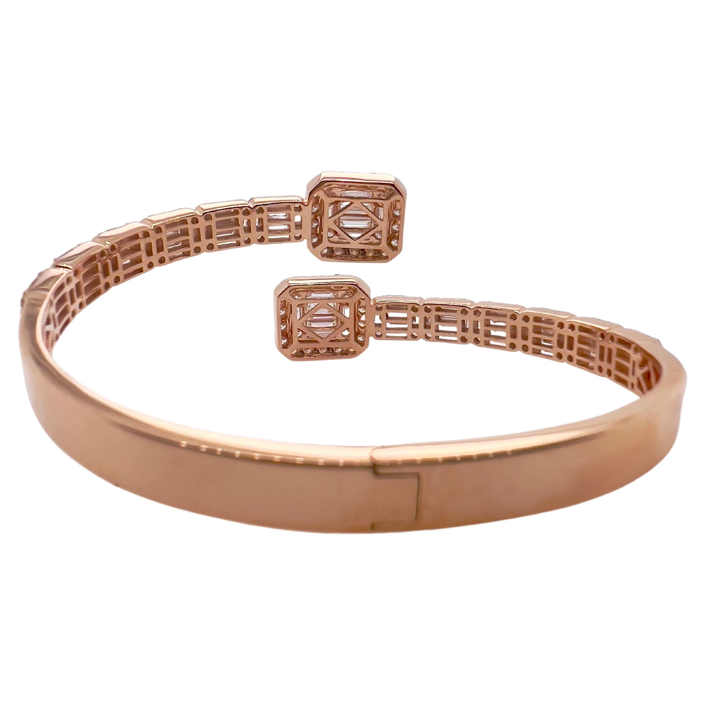 Contemporary 18k Rose Gold Diamond Bypass Style Bangle For Sale